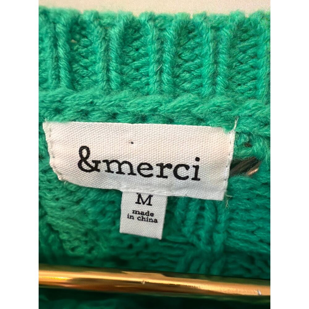 &merci Kelly Green Cropped Cable Knit Sweater Women's Medium Twee Open Stitch - Picture 3 of 7
